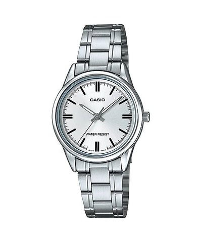 Casio Women's LTP - V005D - 7A White Dial Stainless Steel Band Analog Watch - Zamana.pk