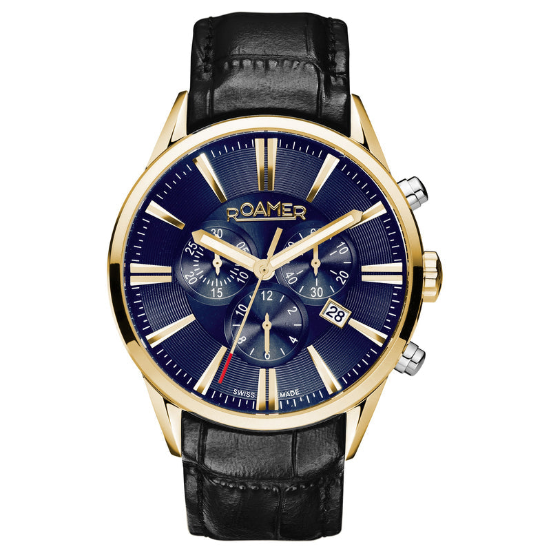 Roamer Superior Chrono Blue Dial Bicolour Black Leather Strap 508837 47 85 05