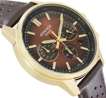 Casio Edifice EFR-575CL-5A brown dial leather strap chronograph watch