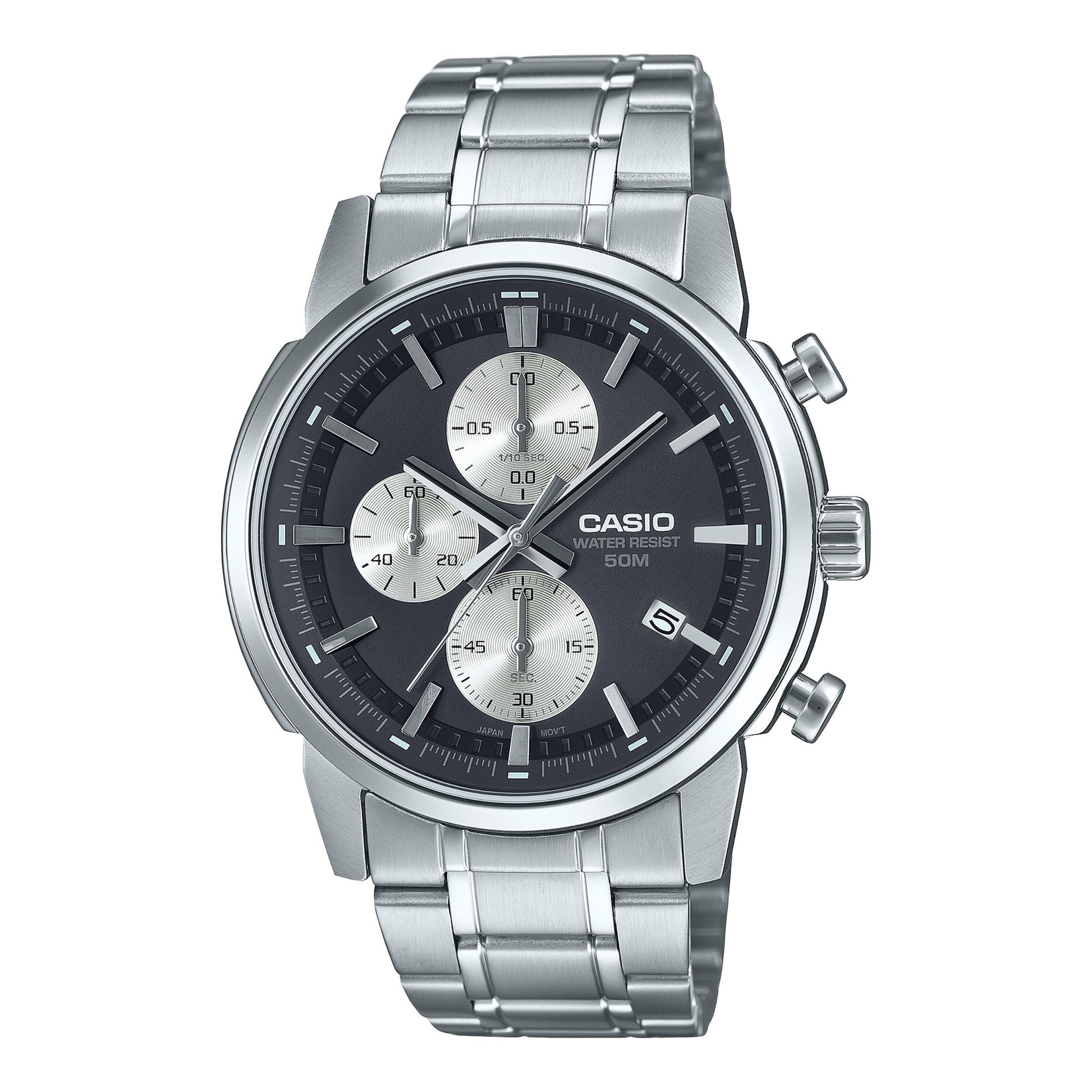 Casio MTP-E510D-1A2 men’s stainless steel watch with black dial
