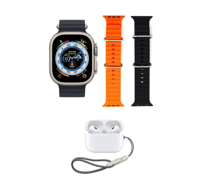 Haino Teko Germany GP8 Smart Watch Ultra with Two Set Strap and Bluetooth Wireless Earphone Combo - Zamana.pk Main image