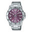 Casio General MTP-VD01D-3E2V wristwatch featuring a silver stainless steel case, a green dial with luminous hands and markers, and a date display, elegantly designed for both casual and formal wear.