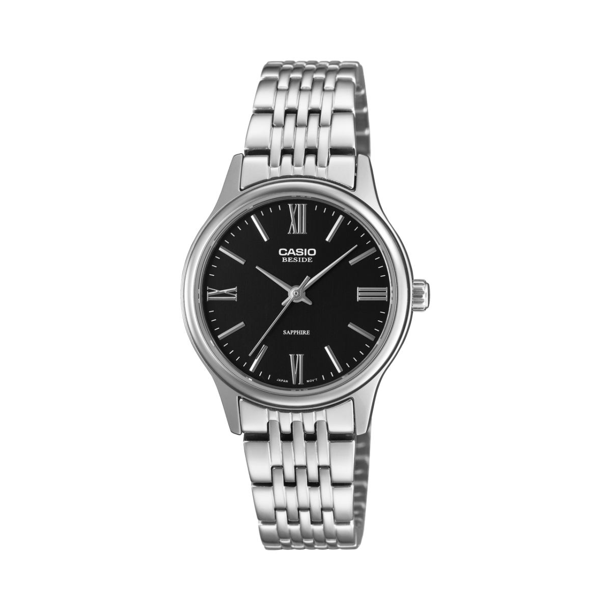 Casio BLS-100D-1A stainless steel analog watch for men with black dial and metal strap