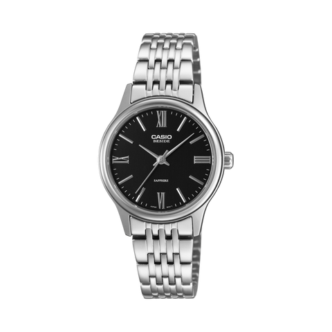 Casio BLS-100D-1A stainless steel analog watch for men with black dial and metal strap