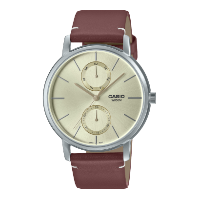 Casio Men Watch MTP-B310L-9A with leather strap and gold-tone dial Main image