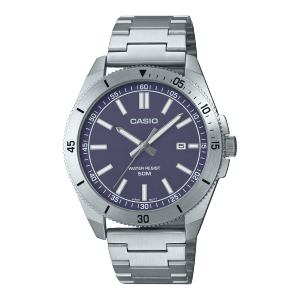 Casio MTP-B155D-2E men's analog watch with a deep blue dial and silver stainless steel Main image