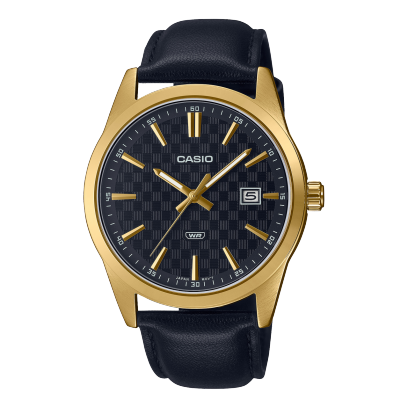 Casio MTP-VD03GL-1AUDF Men's Standard Gold Tone Stanless Steel Black Dial 3-Hand Analog Watch