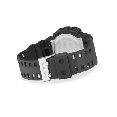 Casio G-Shock GA-100MF-1A digital and analog men's sports watch with black resin band, black dial, and metallic accents,