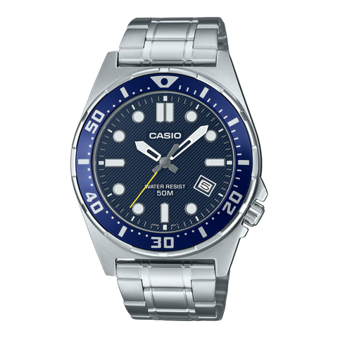 Casio MTD-135D-2AV blue dial stainless steel men's watch front view
