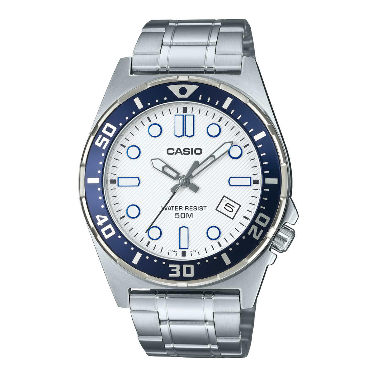 MTD-135D-7AV men's stainless steel analog watch with white dial