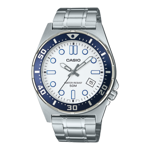 MTD-135D-7AV men's stainless steel analog watch with white dial