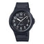 Black Casio watch with a white face on a white background