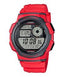 Casio AE-1000W-4A digital watch featuring a black round case and a vibrant  strap.