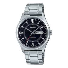 Casio MTP-V006D-1C men’s stainless steel analog wrist watch with black dial and silver strap Main image