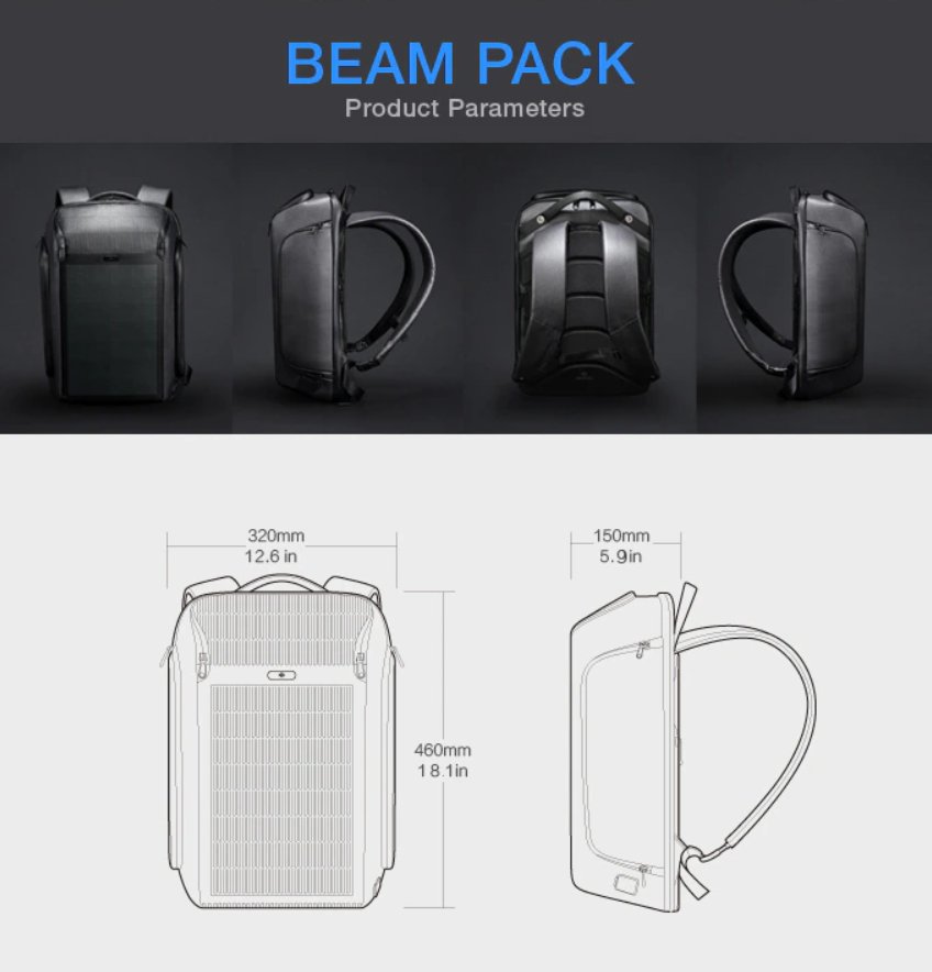 Kingsons Beam Backpack - The Most Advanced Solar Power Backpack - Waterproof, Anti - Theft Laptop Bag - Zamana.pk