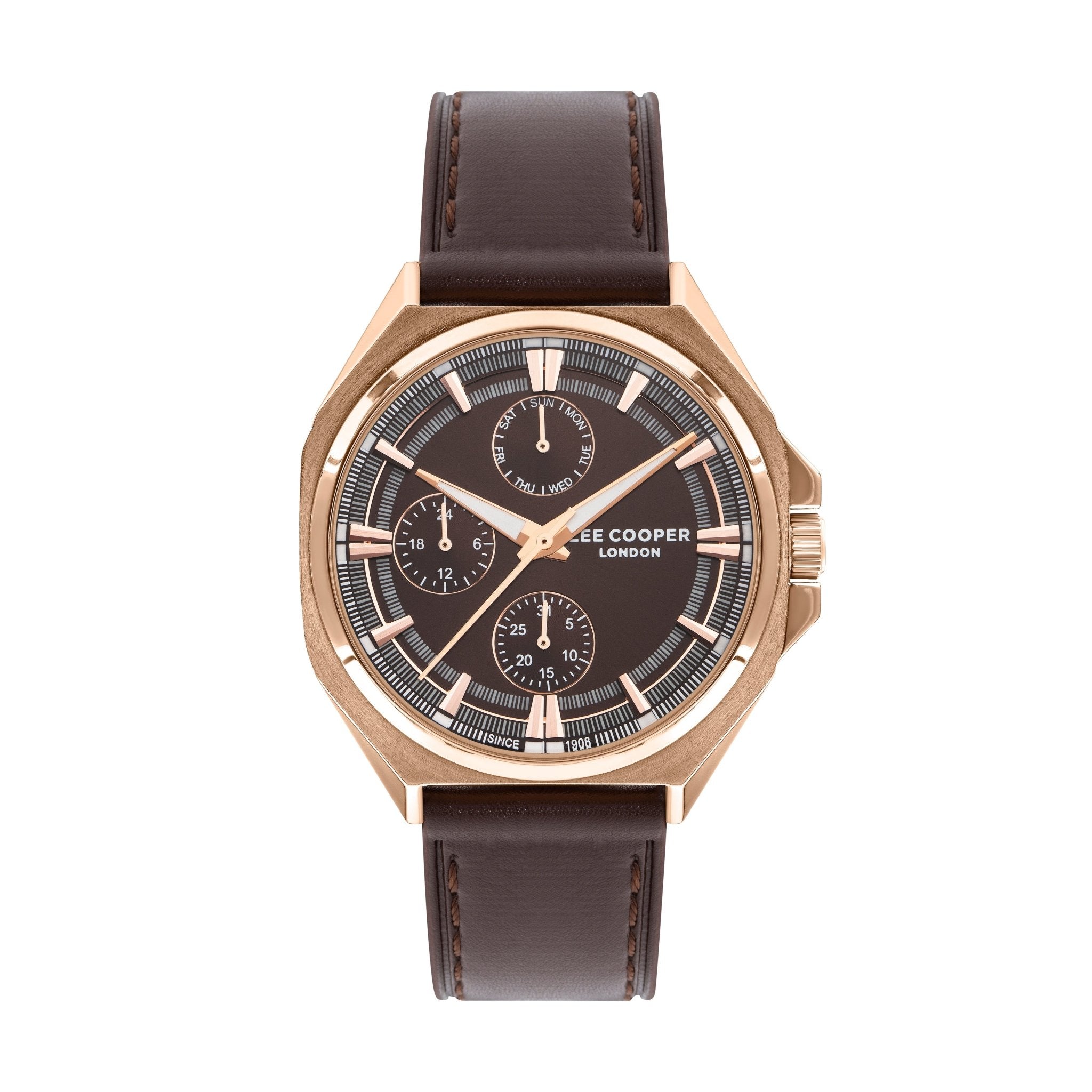 Lee Cooper LC07568.442 Men's Super Metal Rose Gold Leather Multifunction Watch - Zamana.pk Main image