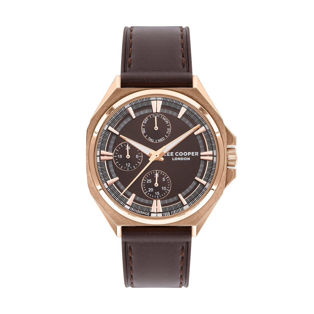 Lee Cooper LC07568.442 Men's Super Metal Rose Gold Leather Multifunction Watch - Zamana.pk