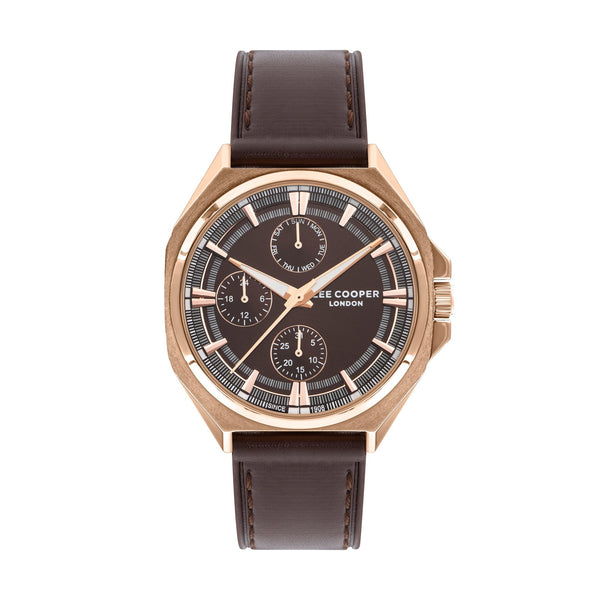 Lee Cooper LC07568.442 Men's Super Metal Rose Gold Leather Multifunction Watch - Zamana.pk