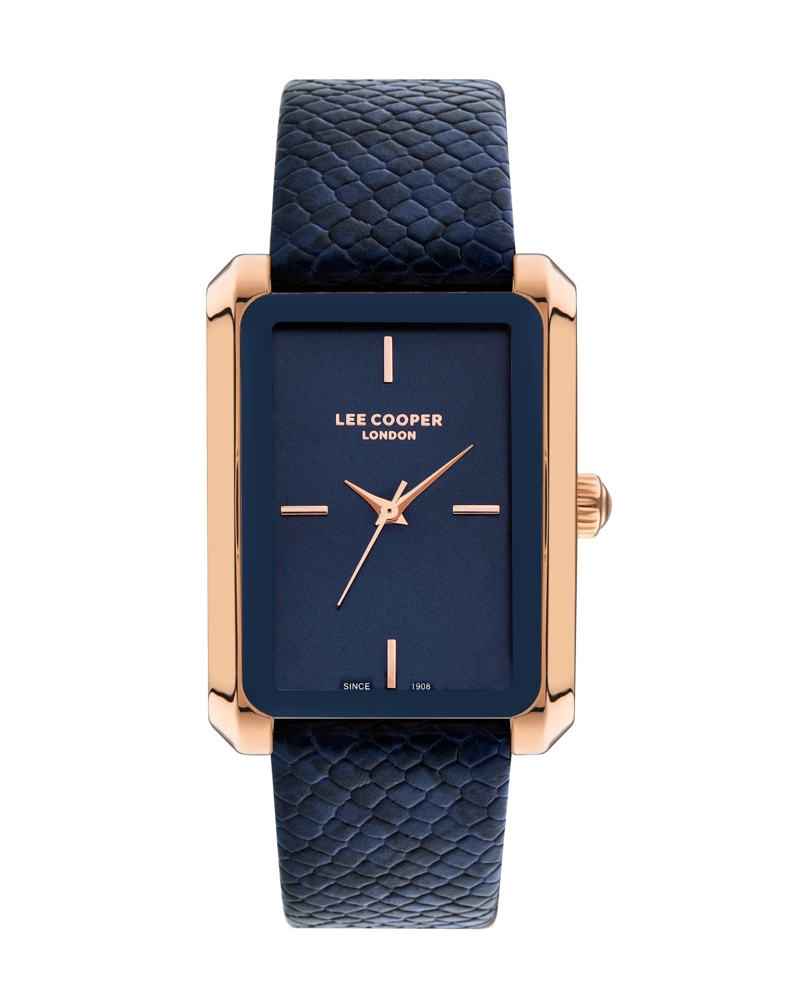 Lee Cooper LC07803.599 Women's Super Metal Rose Gold/Blue Leather Watch - Zamana.pk Main image