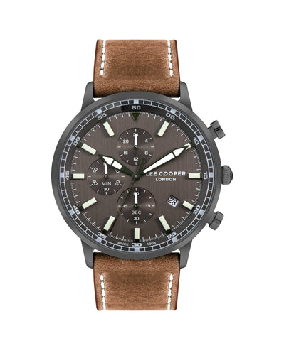 Lee Cooper LC07943.064 Quartz Men Super Metal Case Leather Band Gun Dail Watch - Zamana.pk