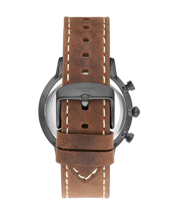 Lee Cooper LC07943.064 Quartz Men Super Metal Case Leather Band Gun Dail Watch - Zamana.pk