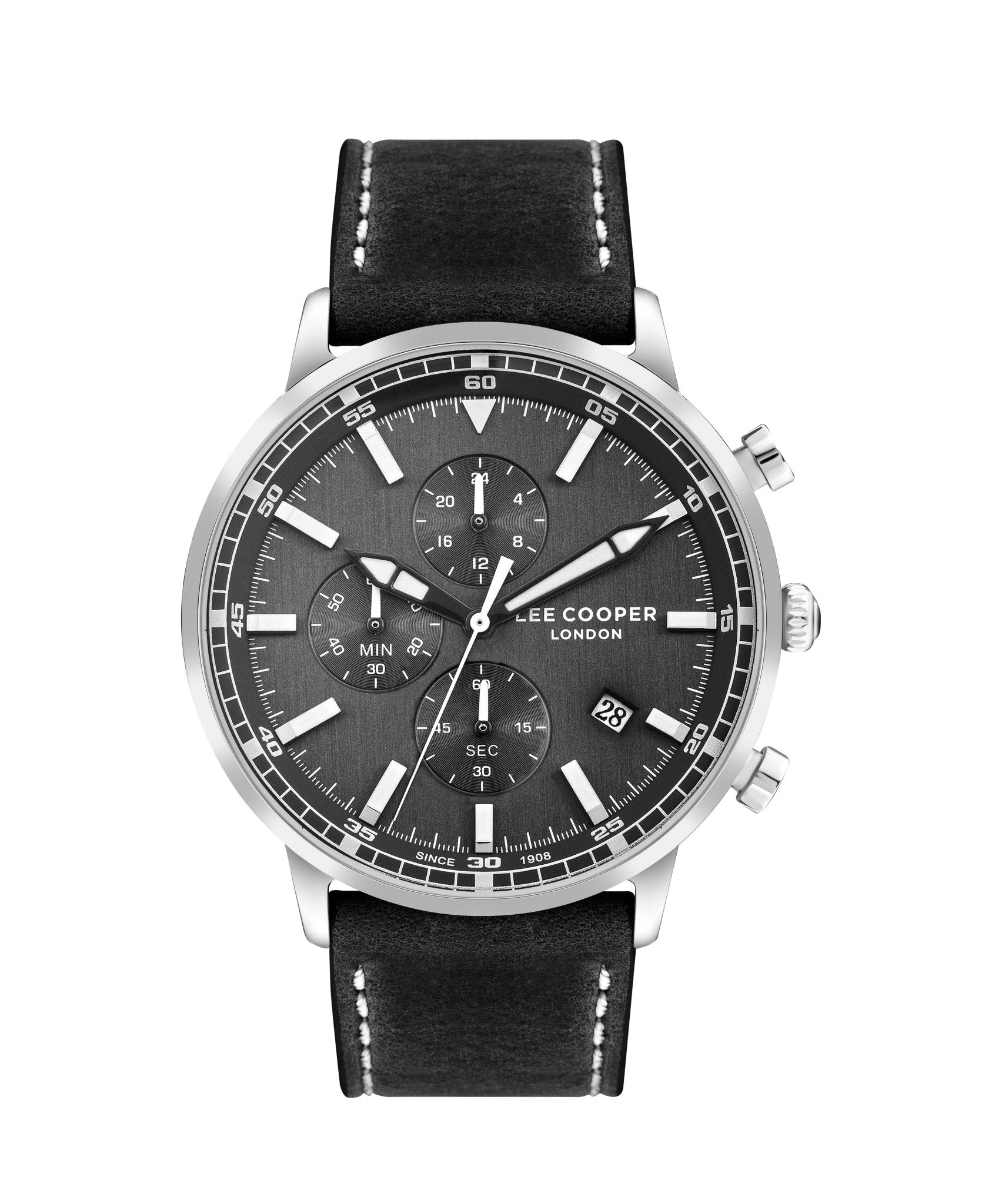 Lee Cooper LC07943.351 Quartz Men Super Metal Case Leather Band Black Dail Watch - Zamana.pk