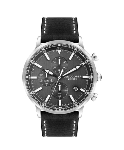 Lee Cooper LC07943.351 Quartz Men Super Metal Case Leather Band Black Dail Watch - Zamana.pk