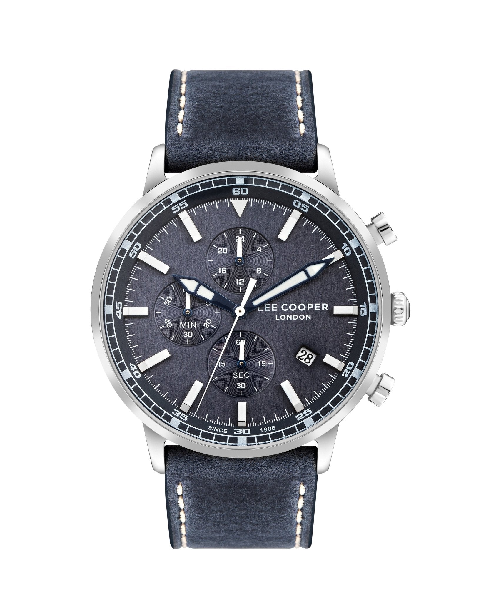 Lee Cooper LC07943.399 Quartz Men Super Metal Case Leather Band Dark Blue Dail Watch - Zamana.pk Main image