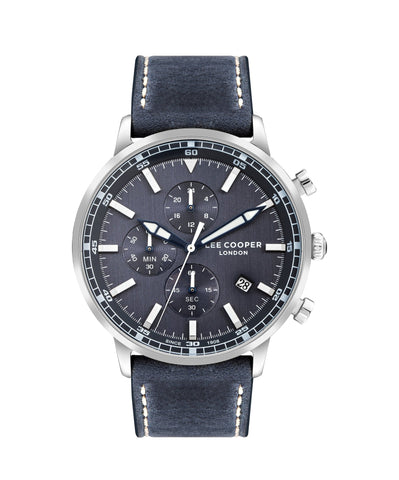 Lee Cooper LC07943.399 Quartz Men Super Metal Case Leather Band Dark Blue Dail Watch - Zamana.pk