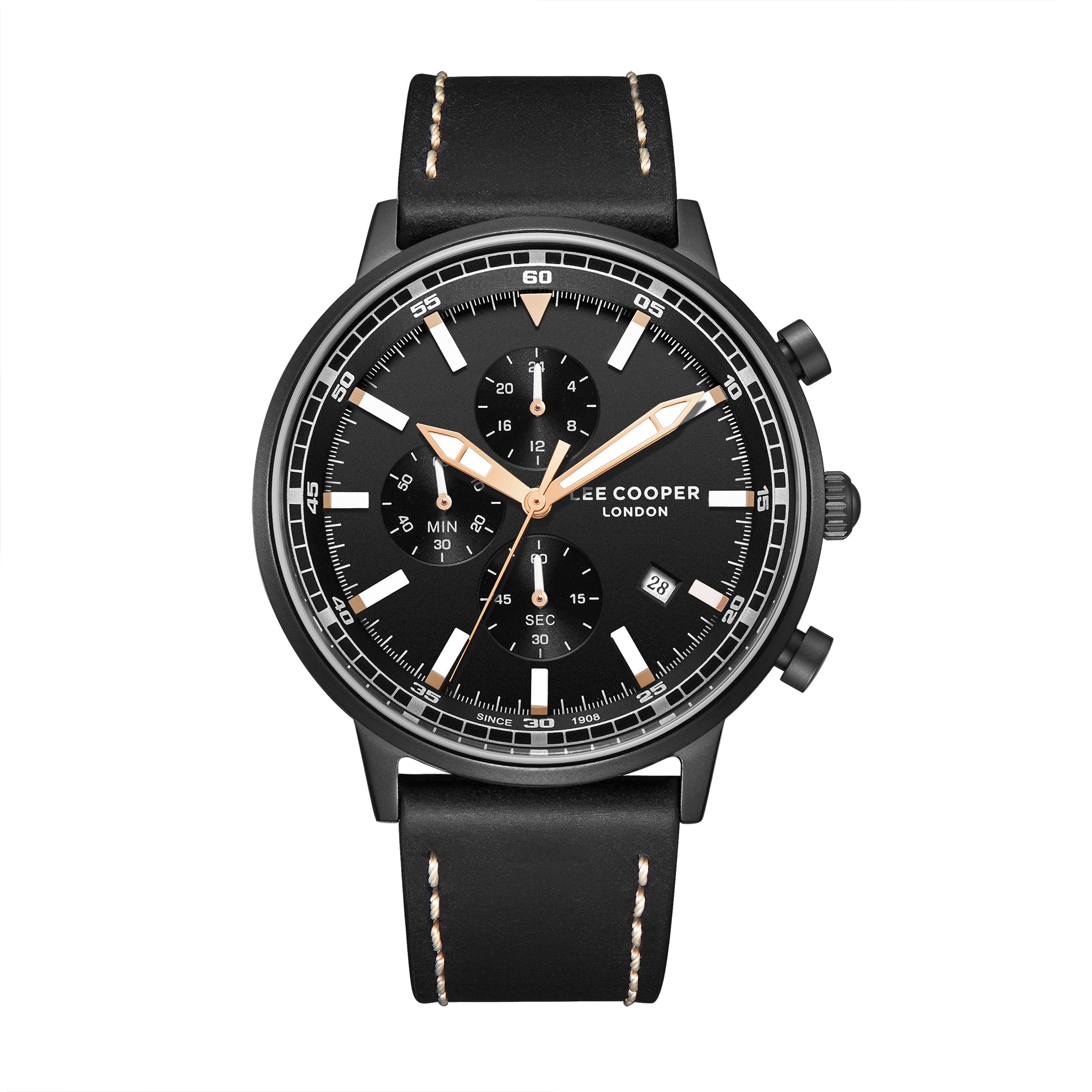 Lee Cooper LC07943.651 Quartz Men Super Metal Case Leather Band Black Dail Watch - Zamana.pk Main image