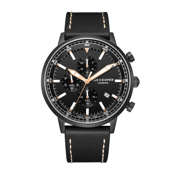 Lee Cooper LC07943.651 Quartz Men Super Metal Case Leather Band Black Dail Watch - Zamana.pk