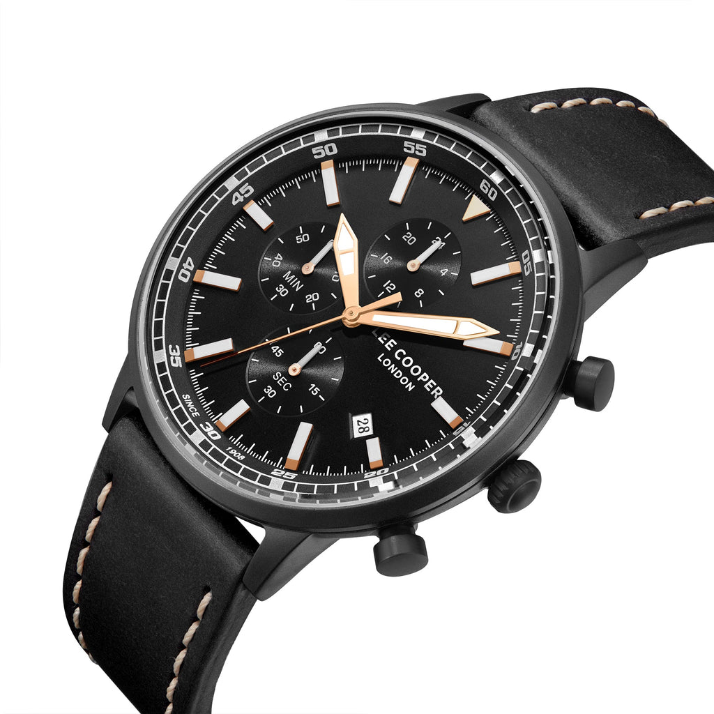 Lee Cooper LC07943.651 Quartz Men Super Metal Case Leather Band Black Dail Watch - Zamana.pk