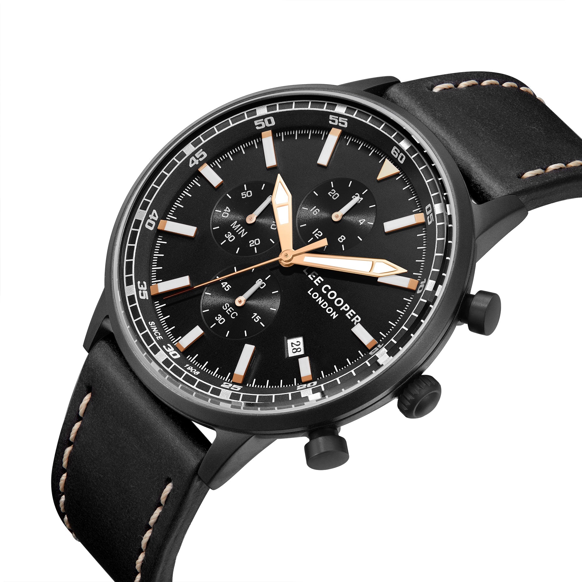 Lee Cooper LC07943.651 Quartz Men Super Metal Case Leather Band Black Dail Watch - Zamana.pk