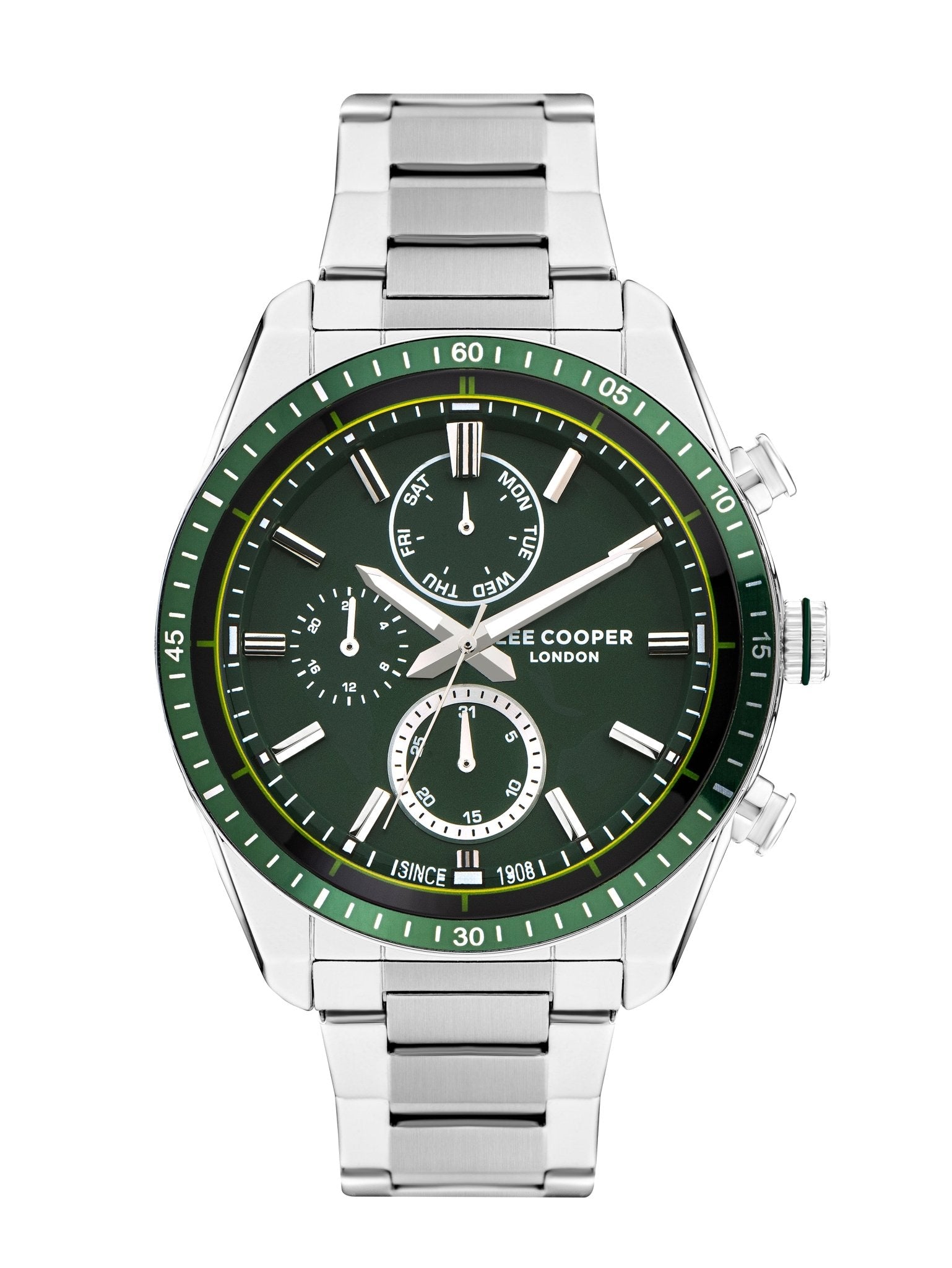 Lee Cooper LC07949.370 Quartz Men Super Metal Case Metal Band Green Dail Watch - Zamana.pk Main image