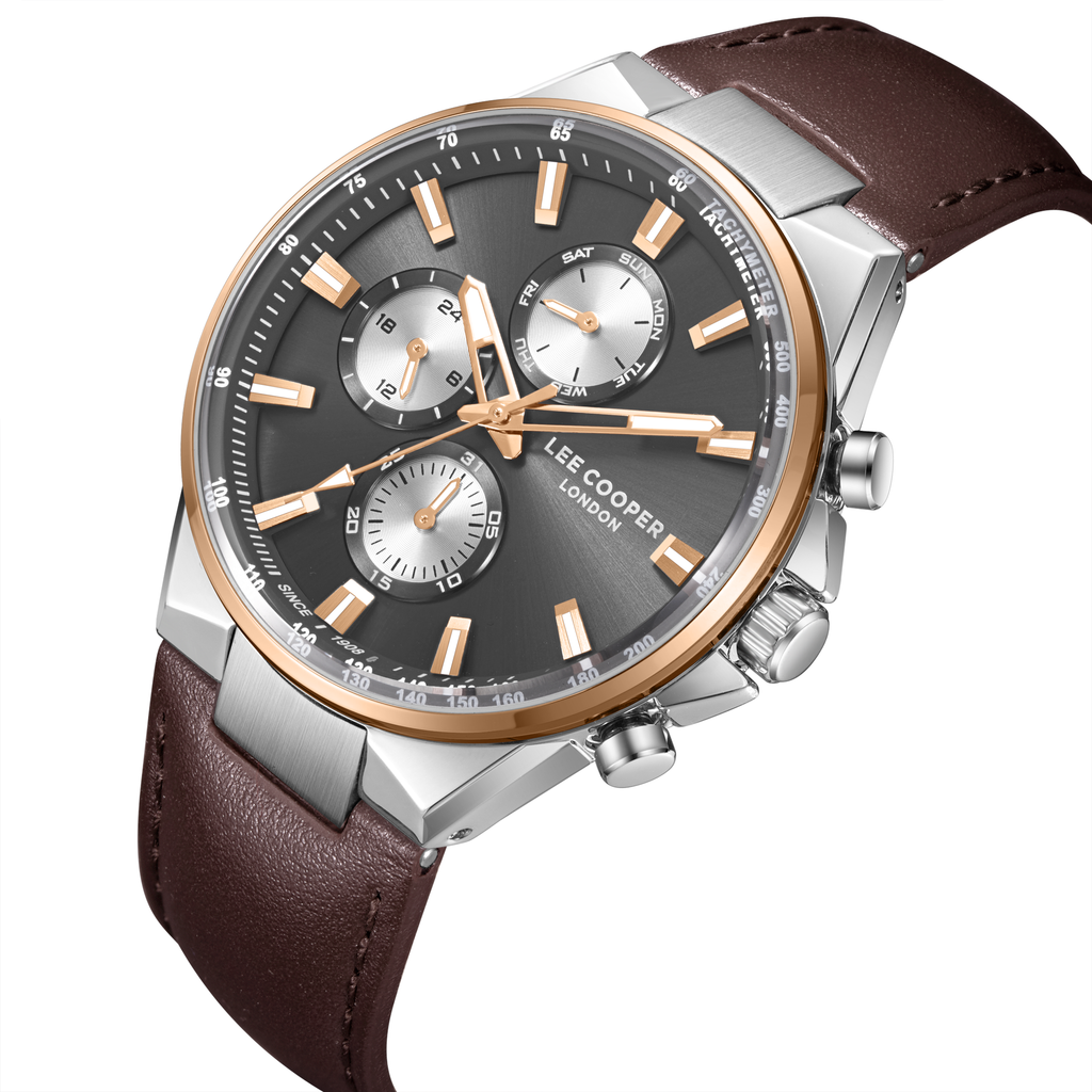 Lee Cooper LC08223.562 Men's Dark Brown Leather Strap & Clasp Detail - Zamana