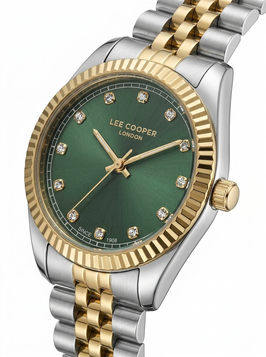 Lee Cooper LC08400.270 Women's Green Dial Silver/Gold Strap Watch - Photo 4 - Zamana