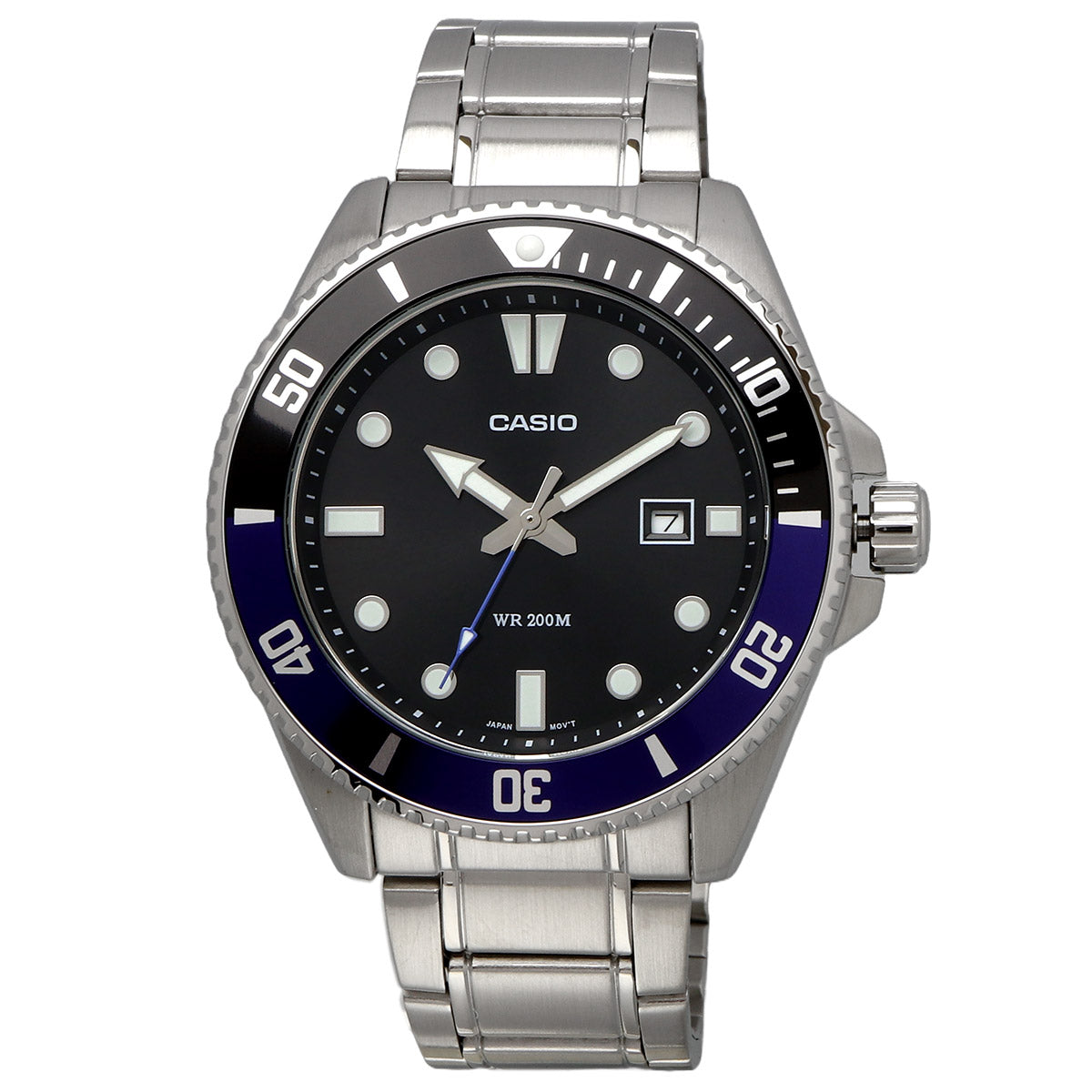 Casio MDV-107D-1A2 men's dive watch with blue bezel and stainless steel strap Main image