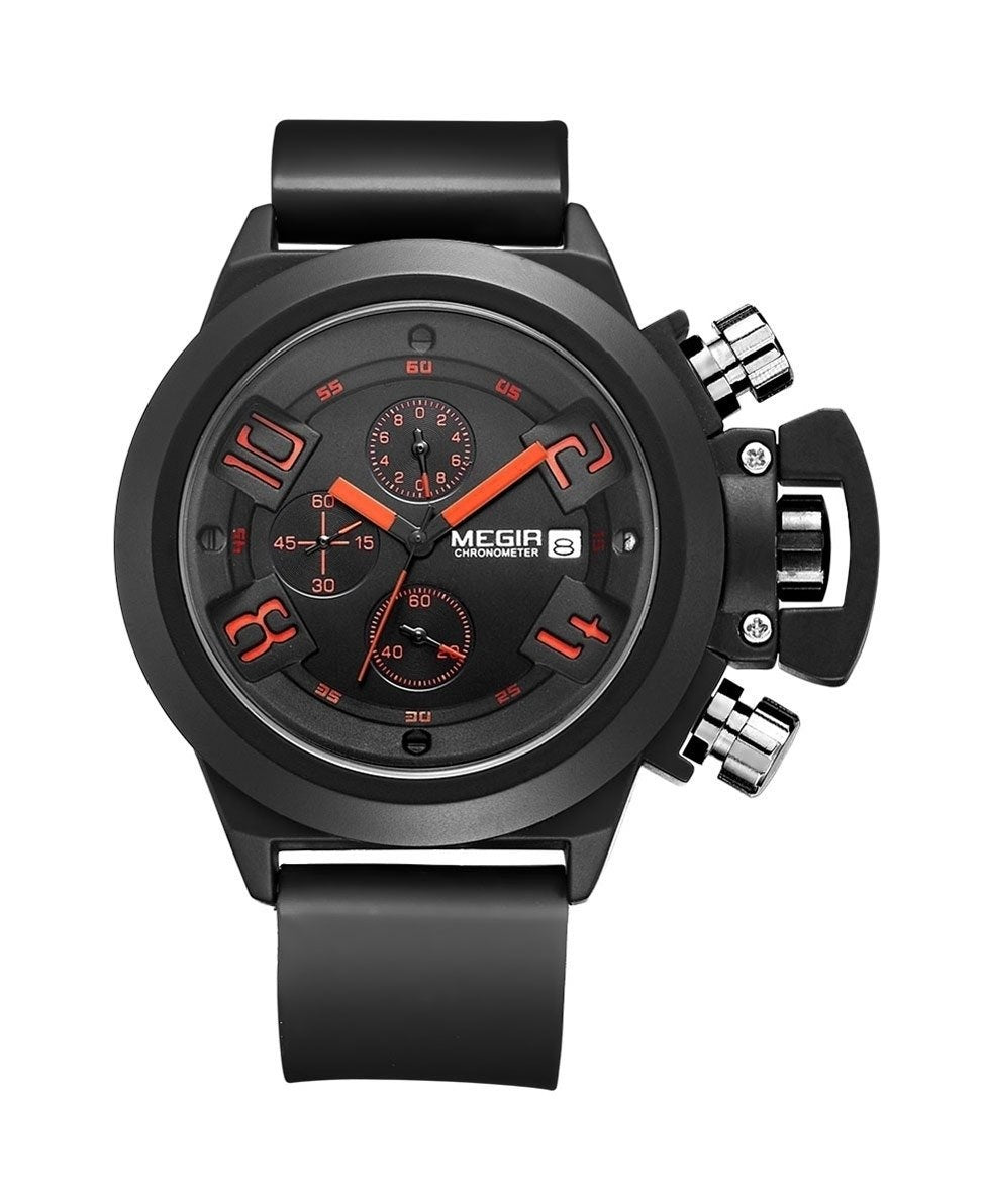 MEGIR 2002 Silicone Band Analog Chronograph Stop Watch Military Army Stylish Mens Watches - Zamana.pk Main image