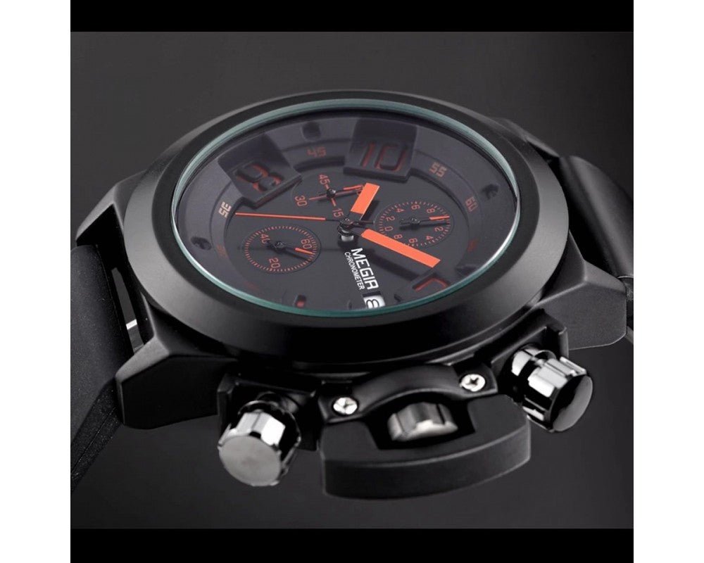 MEGIR 2002 Silicone Band Analog Chronograph Stop Watch Military Army Stylish Mens Watches - Zamana.pk