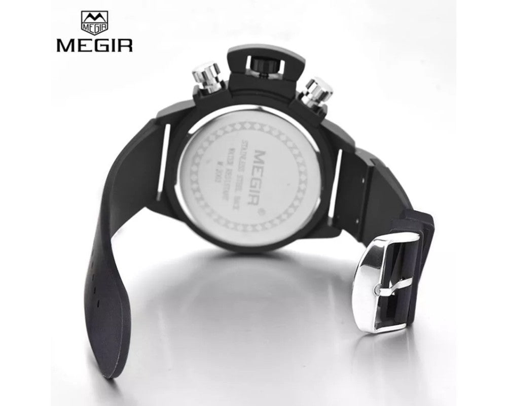 MEGIR 2002 Silicone Band Analog Chronograph Stop Watch Military Army Stylish Mens Watches - Zamana.pk