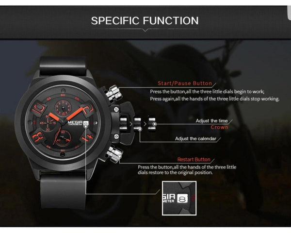 MEGIR 2002 Silicone Band Analog Chronograph Stop Watch Military Army Stylish Mens Watches - Zamana.pk