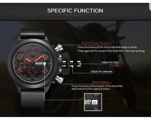MEGIR 2002 Silicone Band Analog Chronograph Stop Watch Military Army Stylish Mens Watches - Zamana.pk