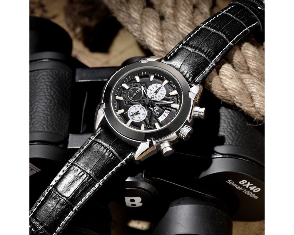 MEGIR 2020G Mens Military Wrist Watch Chronograph Multifunction 3ATM Waterproof Quartz (Black) Secondary image