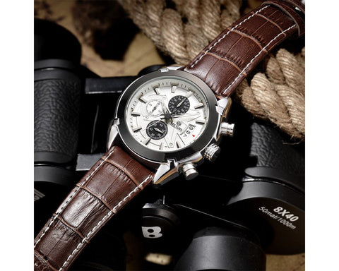 MEGIR 2020G Mens Military Wrist Watch Chronograph Multifunction 3ATM Waterproof Quartz (Brown) - Zamana.pk