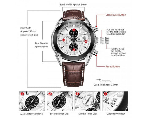 MEGIR 2020G Mens Military Wrist Watch Chronograph Multifunction 3ATM Waterproof Quartz (Brown) - Zamana.pk