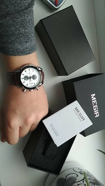 MEGIR 2020G Mens Military Wrist Watch Chronograph Multifunction 3ATM Waterproof Quartz (Brown) - Zamana.pk