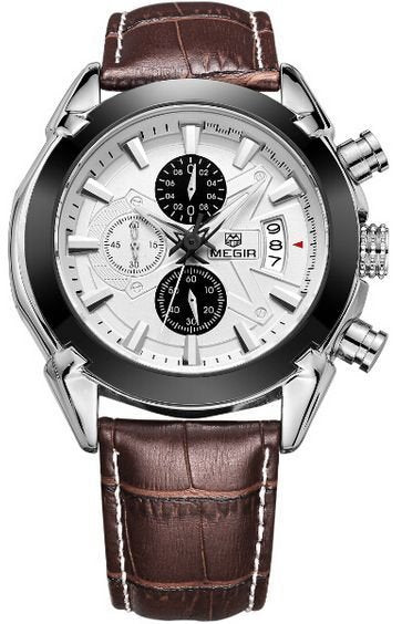 MEGIR 2020G Mens Military Wrist Watch Chronograph Multifunction 3ATM Waterproof Quartz (Brown) - Zamana.pk