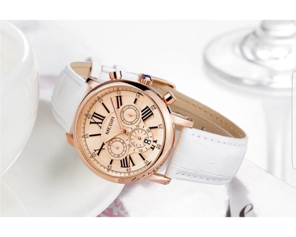 MEGIR 2058 Women Relogio Feminino Wristwatches (White) - Zamana.pk