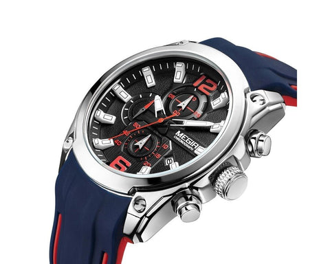 MEGIR 2063 Men's Chronograph Analog Quartz Watch, Silicone Strap Wristwatch - Zamana.pk