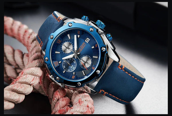 MEGIR 2074 Chronograph Leather Band Men's Quartz Watch - Zamana.pk